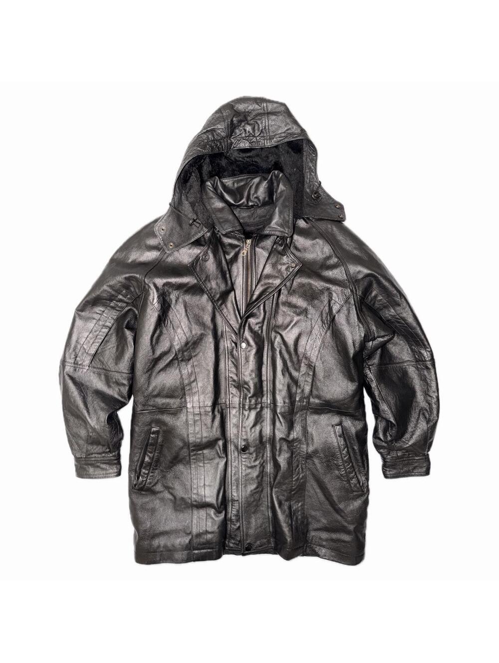 Vintage Leather Trench Coat with with optional hood zip-on
